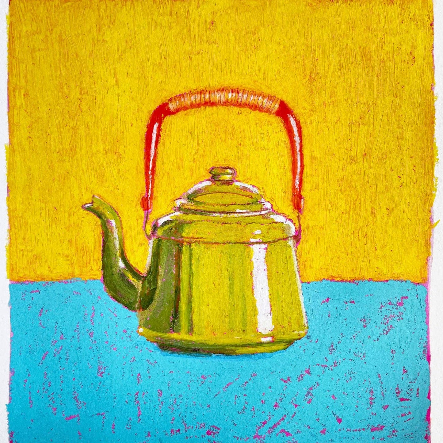 Little Oil Pastel Green Teapot Art Print: A5