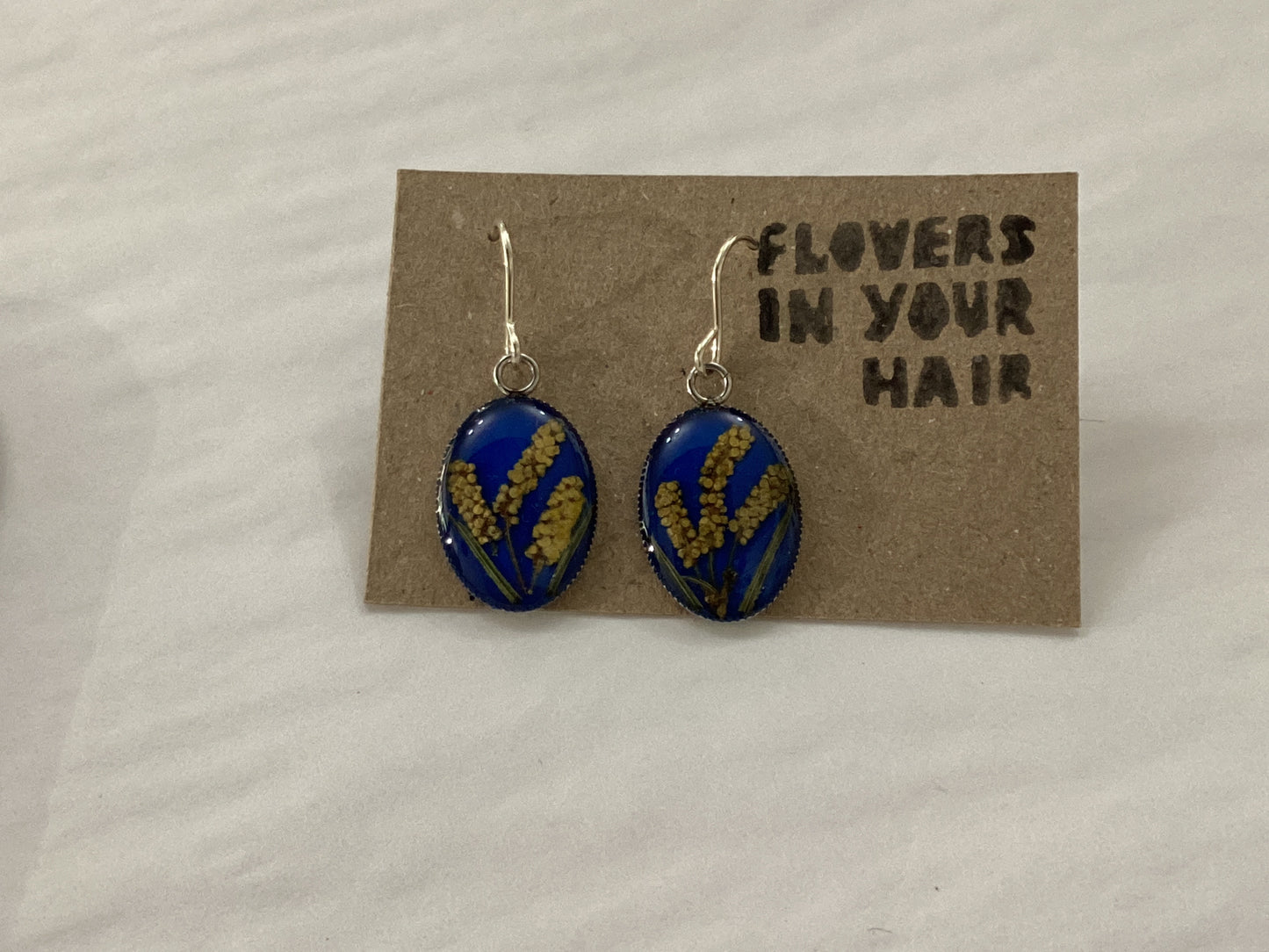 Flowers In Your Hair Oval Small Drop Earrings - Blue Fields