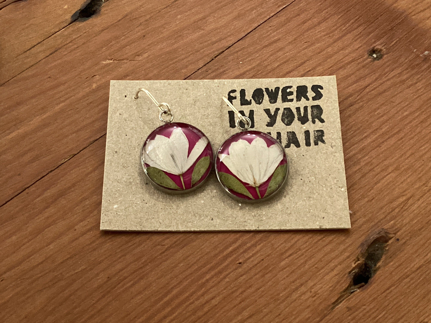 Flowers In Your Hair Medium Drop Earrings - Round, Pink Paper