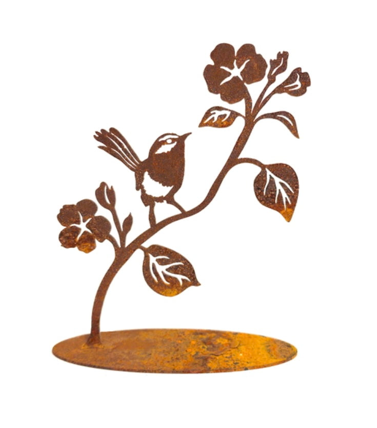 Overwrought wren on flower stand