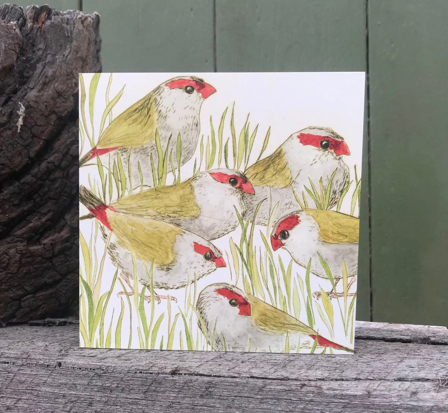 Bridget Farmer - Red Browed Finches Bush Birds Card