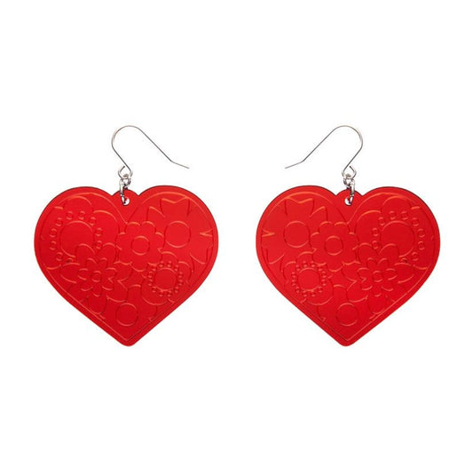 Erstwilder Love Heart Mirror Drop Earrings - Red