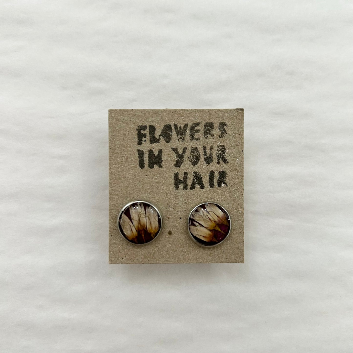 Flowers In Your Hair Stud Earrings - Purple White Wildflowers