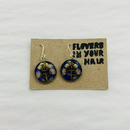 Flowers In Your Hair Medium Drop Earrings - Blue Puff