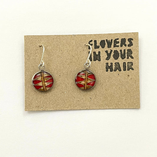 Flowers In Your Hair Small Drop Earrings - Round, Spikes in Red