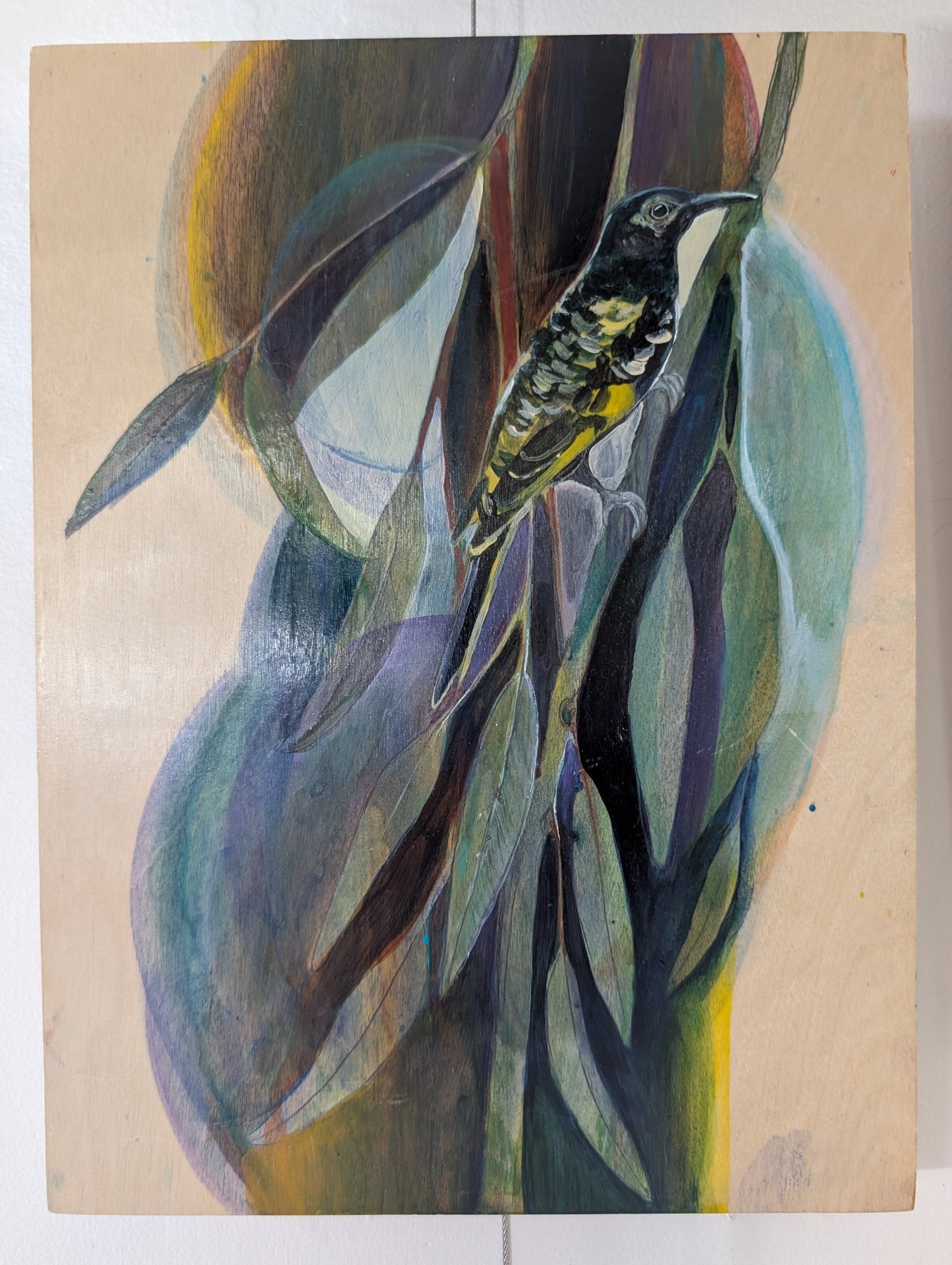 Kirstie McGregor - acrylic on wood - Honeyeater