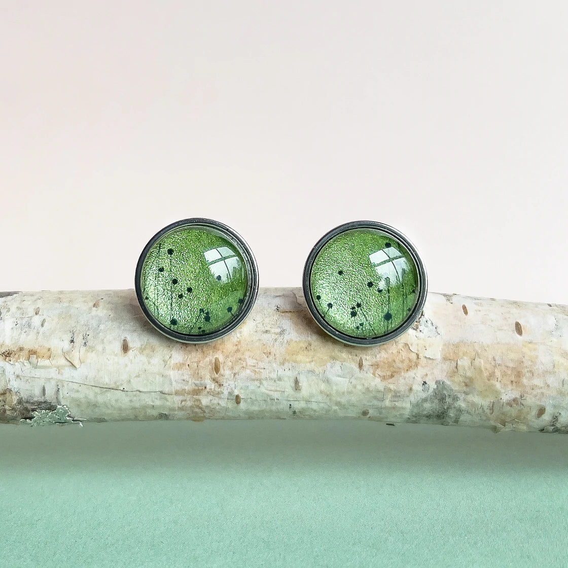 Myrtle & Me Stainless Steel Stud Earrings Button Grass Green