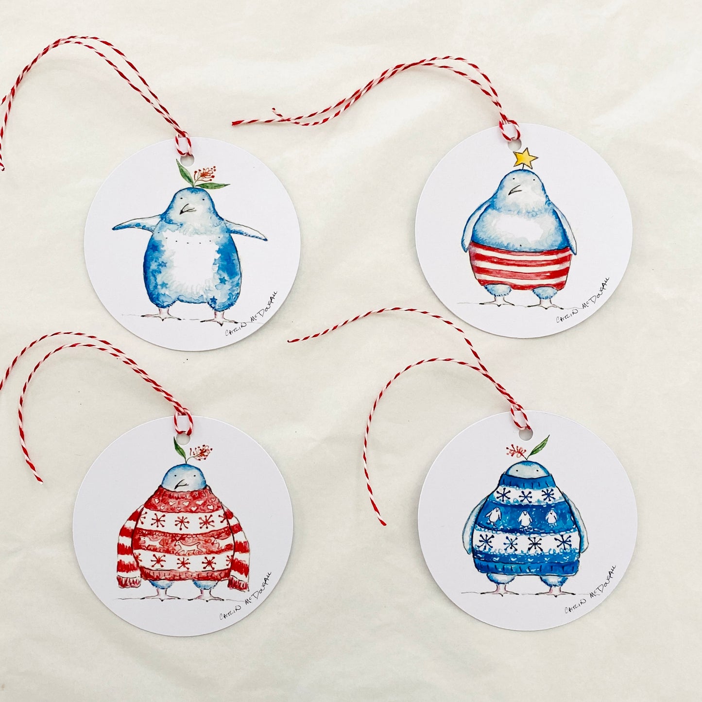 Caitlin McDougall Gift Tag Red Sweater Penguin
