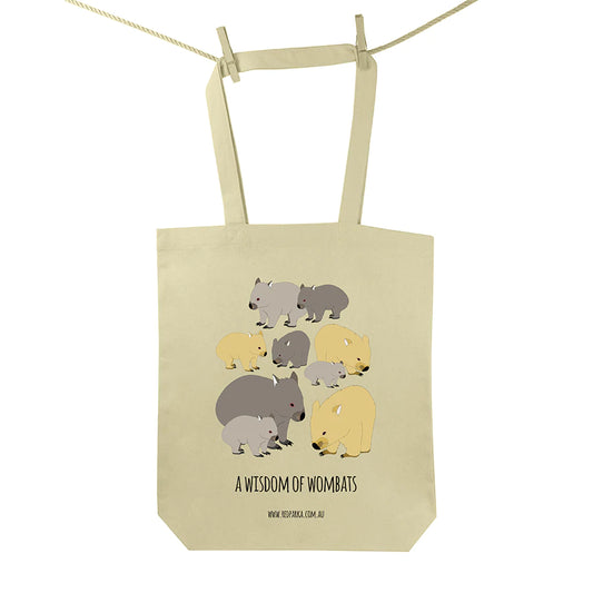 Red Parka Tote Bag Wisdom of Wombats