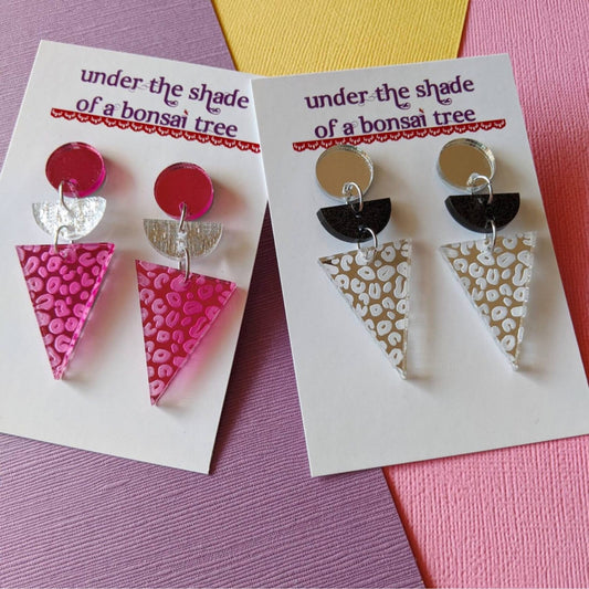 Under The Shade Of a Bonsai Tree Earrings Leopard Print Triangle