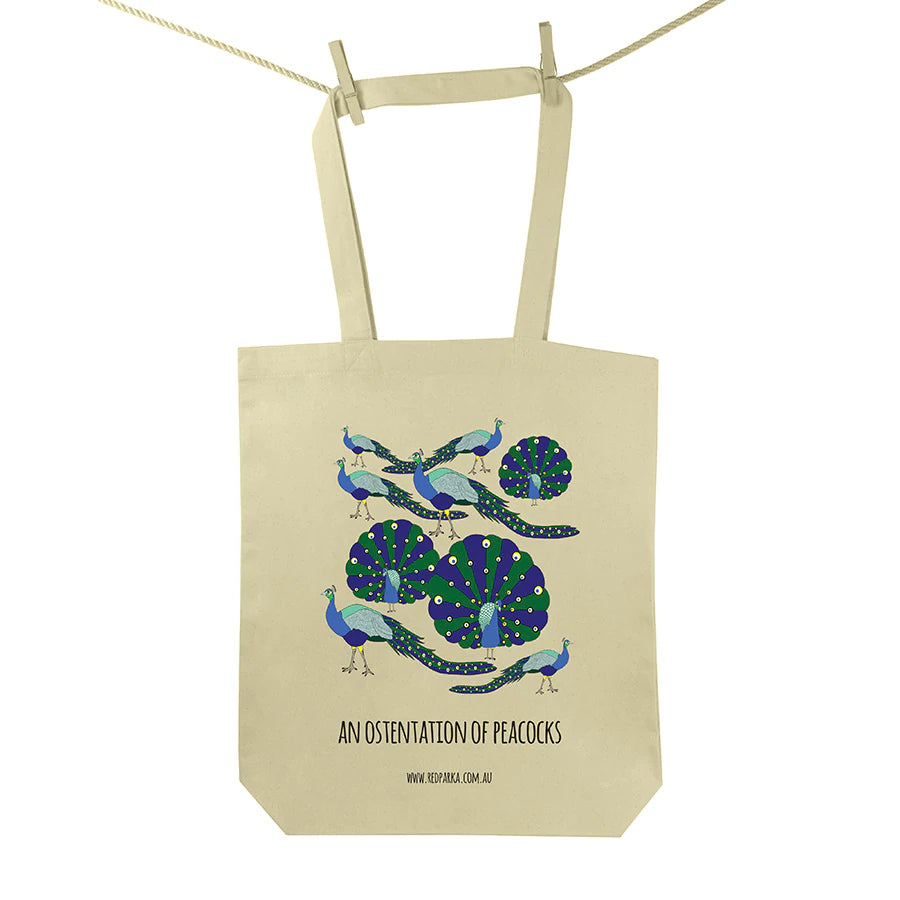 Red Parka Tote Bag Ostentation Of Peacocks