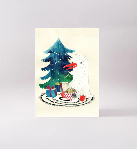 Surfing Sloth Christmas Card Seagull