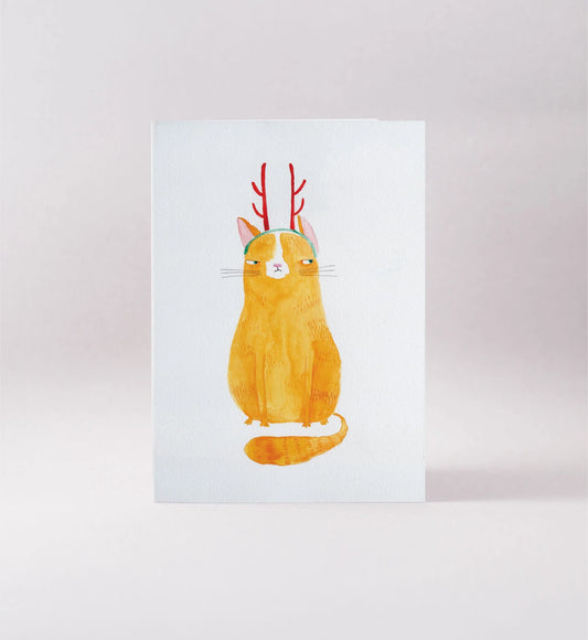 Surfing Sloth Christmas Card Antler Cat