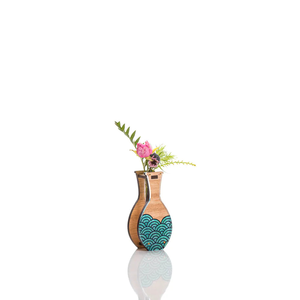 Pili Pala Small Handmade Vase Teal Wave Design