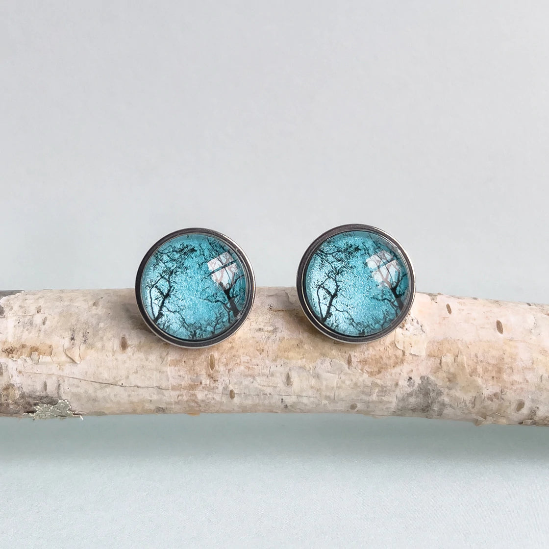 Myrtle & Me Stainless Steel Stud Earrings Gum Trees After Fire Blue