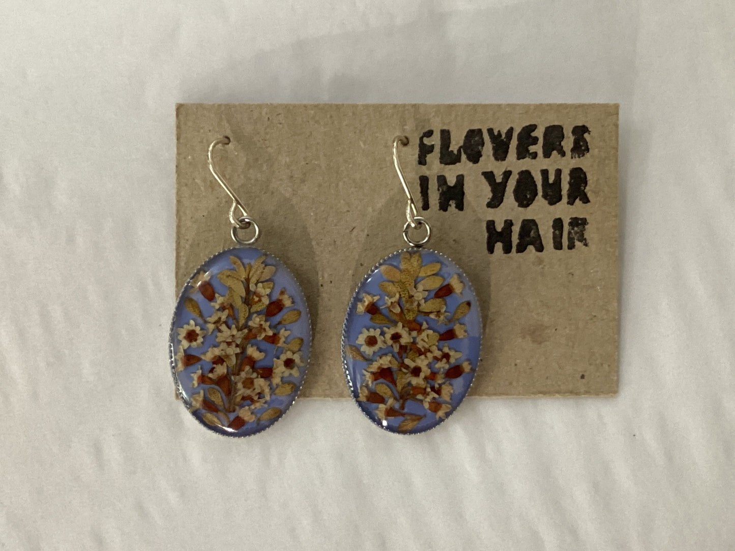 Flowers In Your Hair Large Drop Earrings - muted blue wildflower