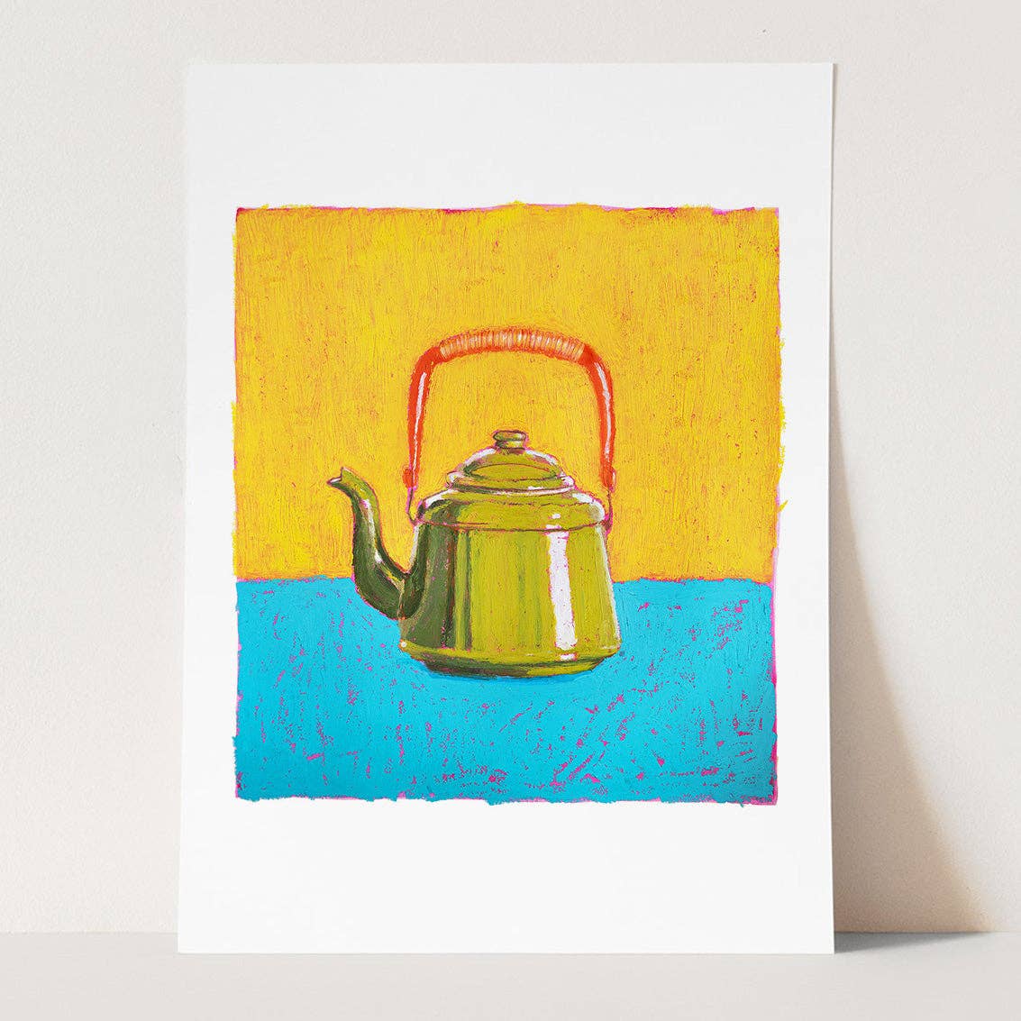 Little Oil Pastel Green Teapot Art Print: A5