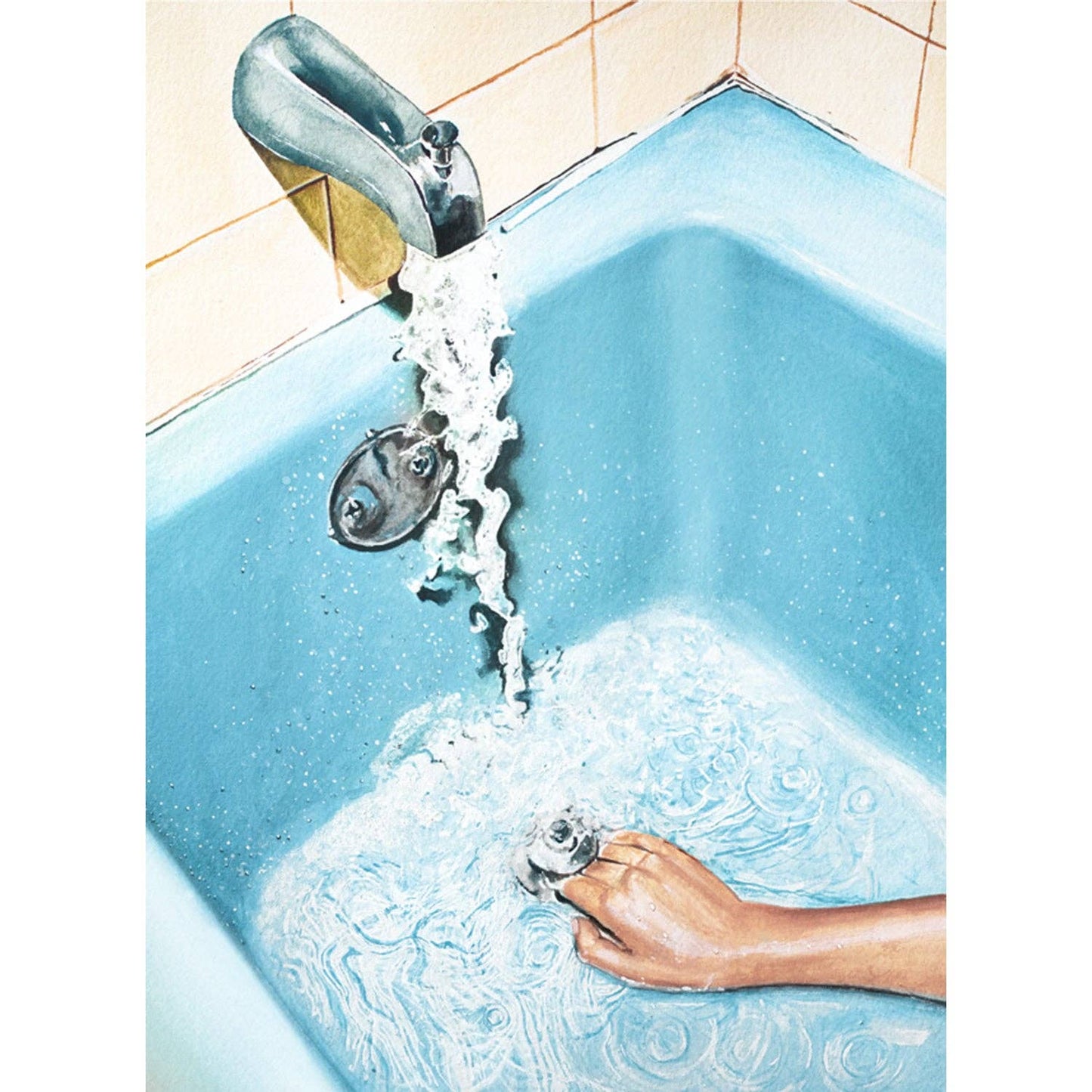 Retro Blue Bath Art Print: A5
