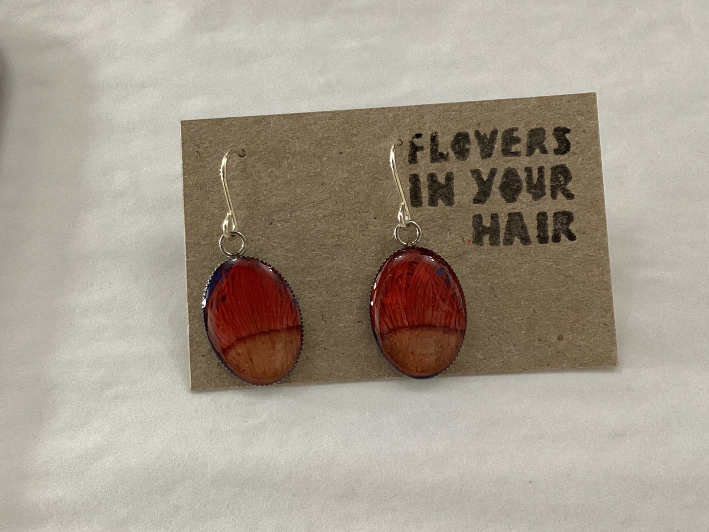 Flowers In Your Hair Oval Small Drop Earrings - Red Gumnut