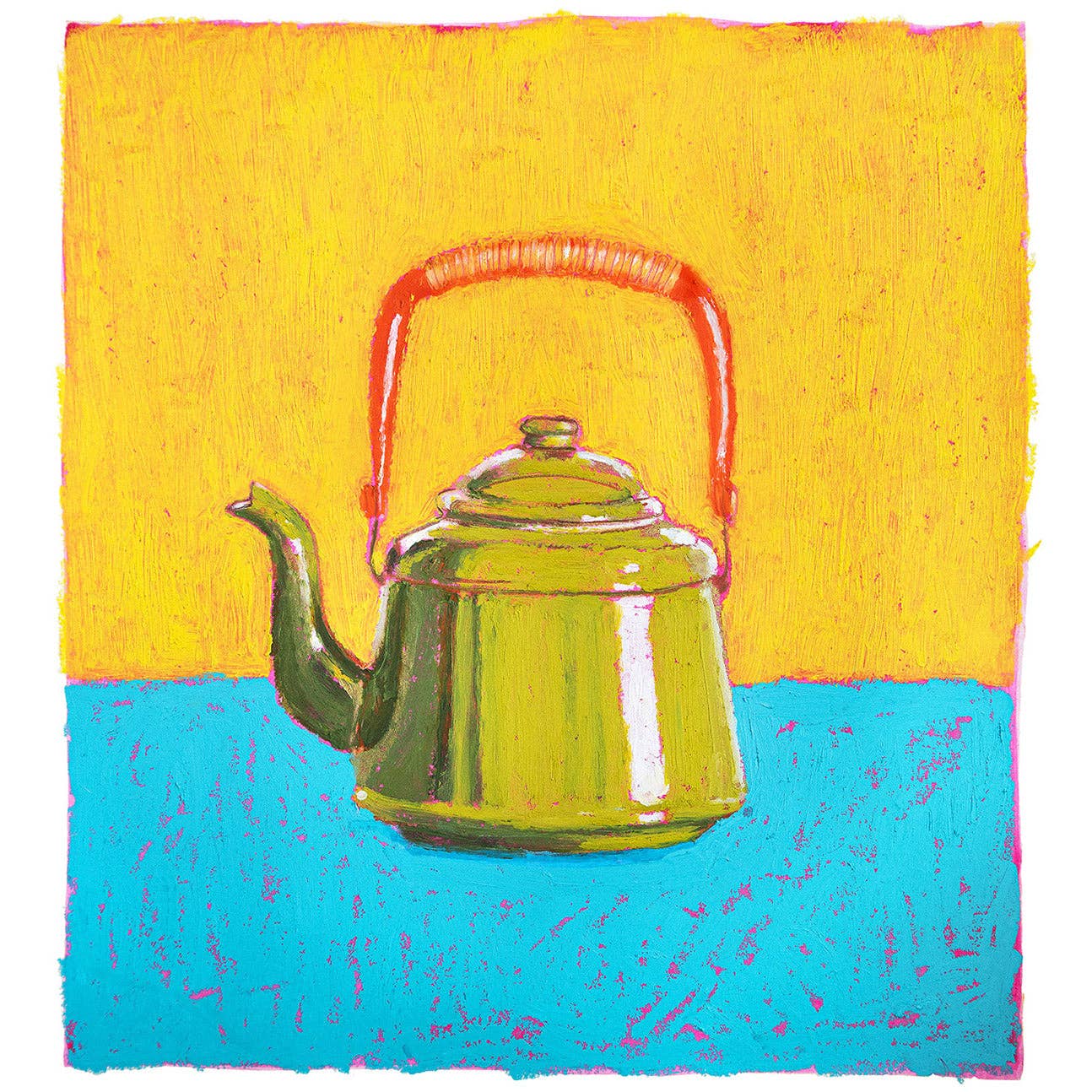 Little Oil Pastel Green Teapot Art Print: A5