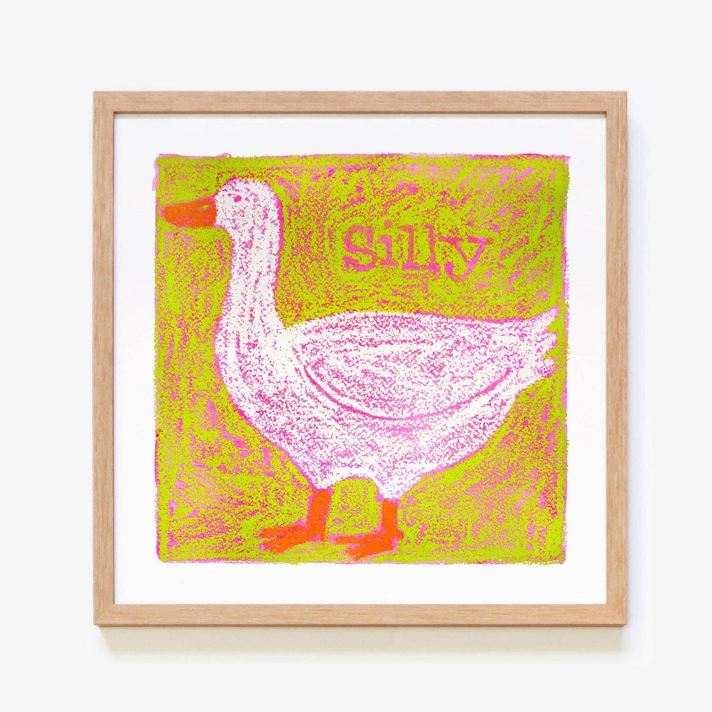 Silly Goose in Oil Pastel (Green) Art Print: 8x8" Square