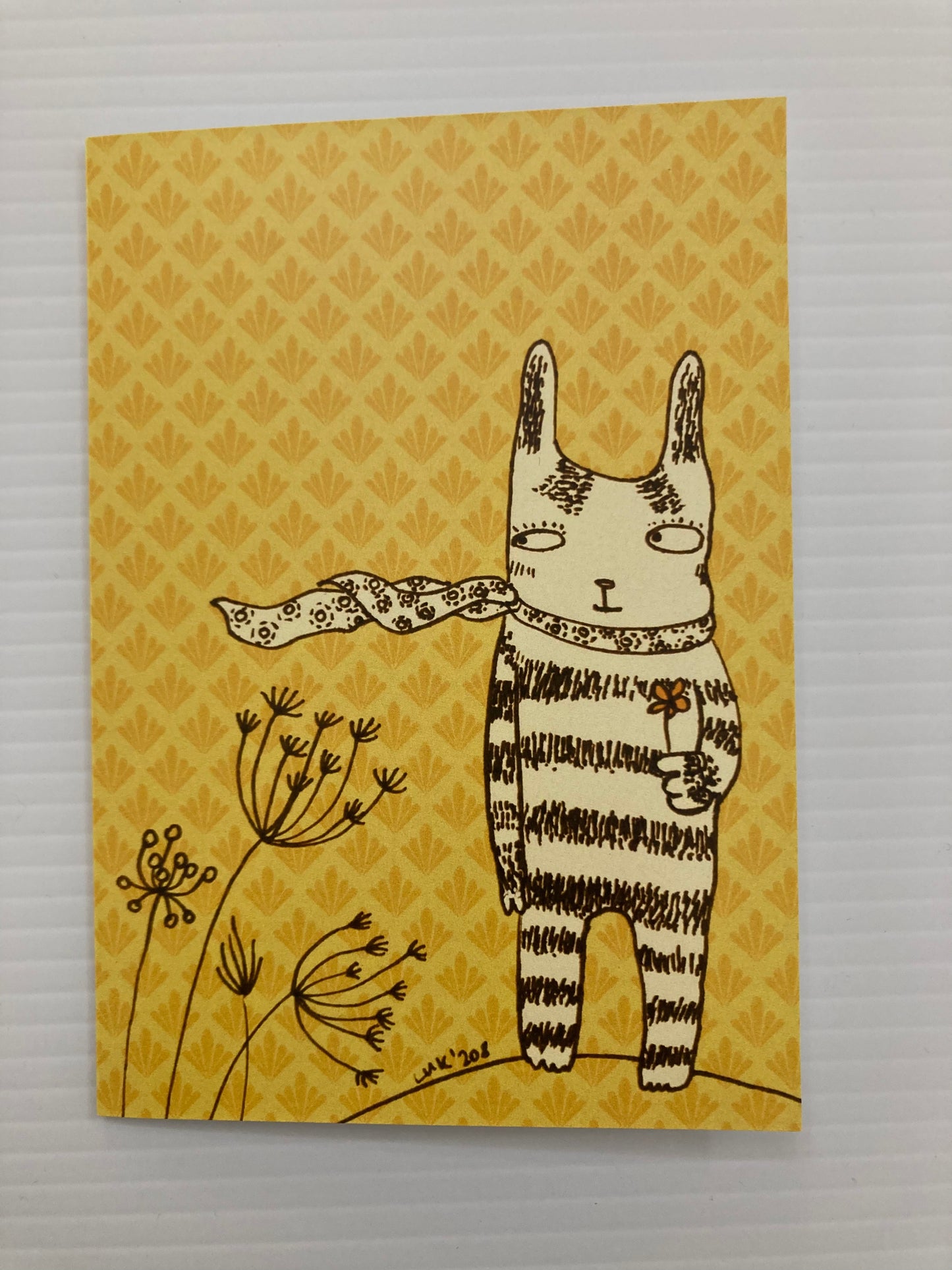 Surfing Sloth Card Flowers & Cat