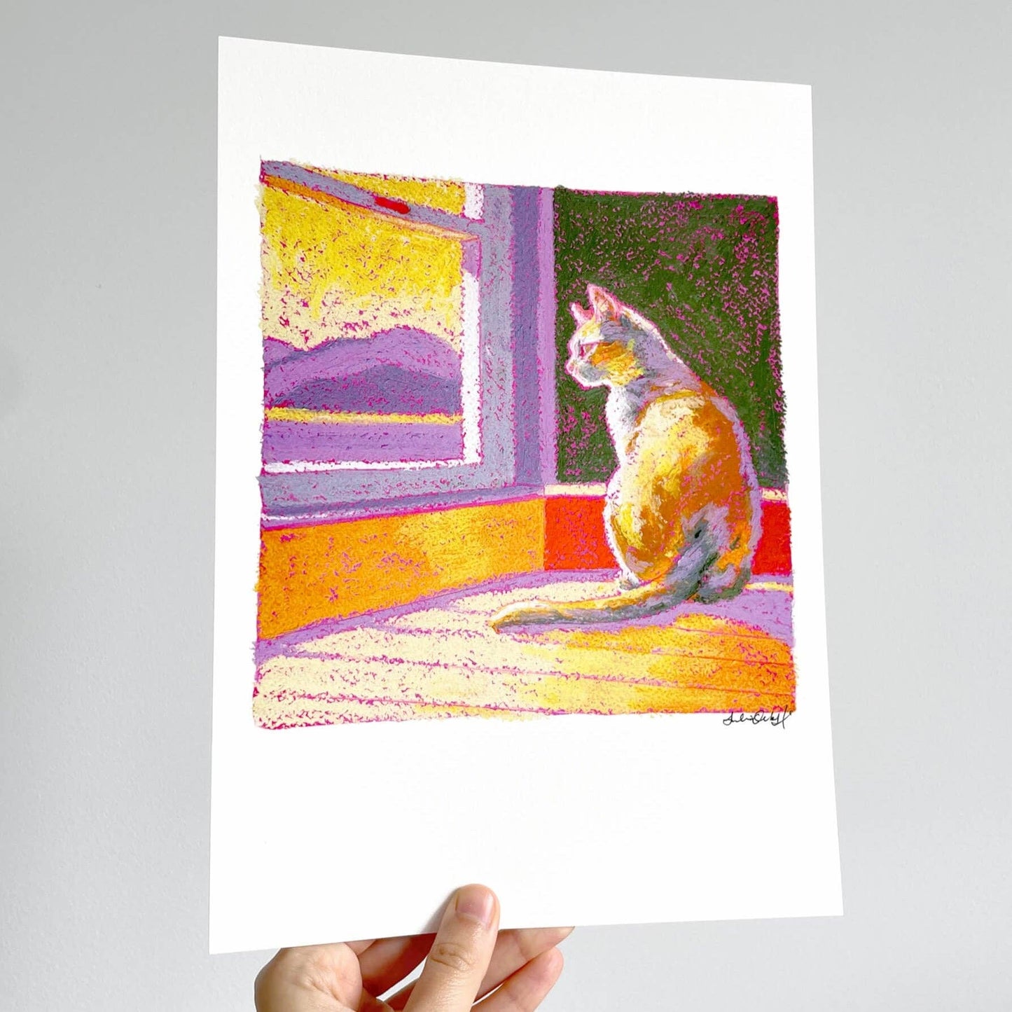 Lilac Sun Cat Art Print: A5