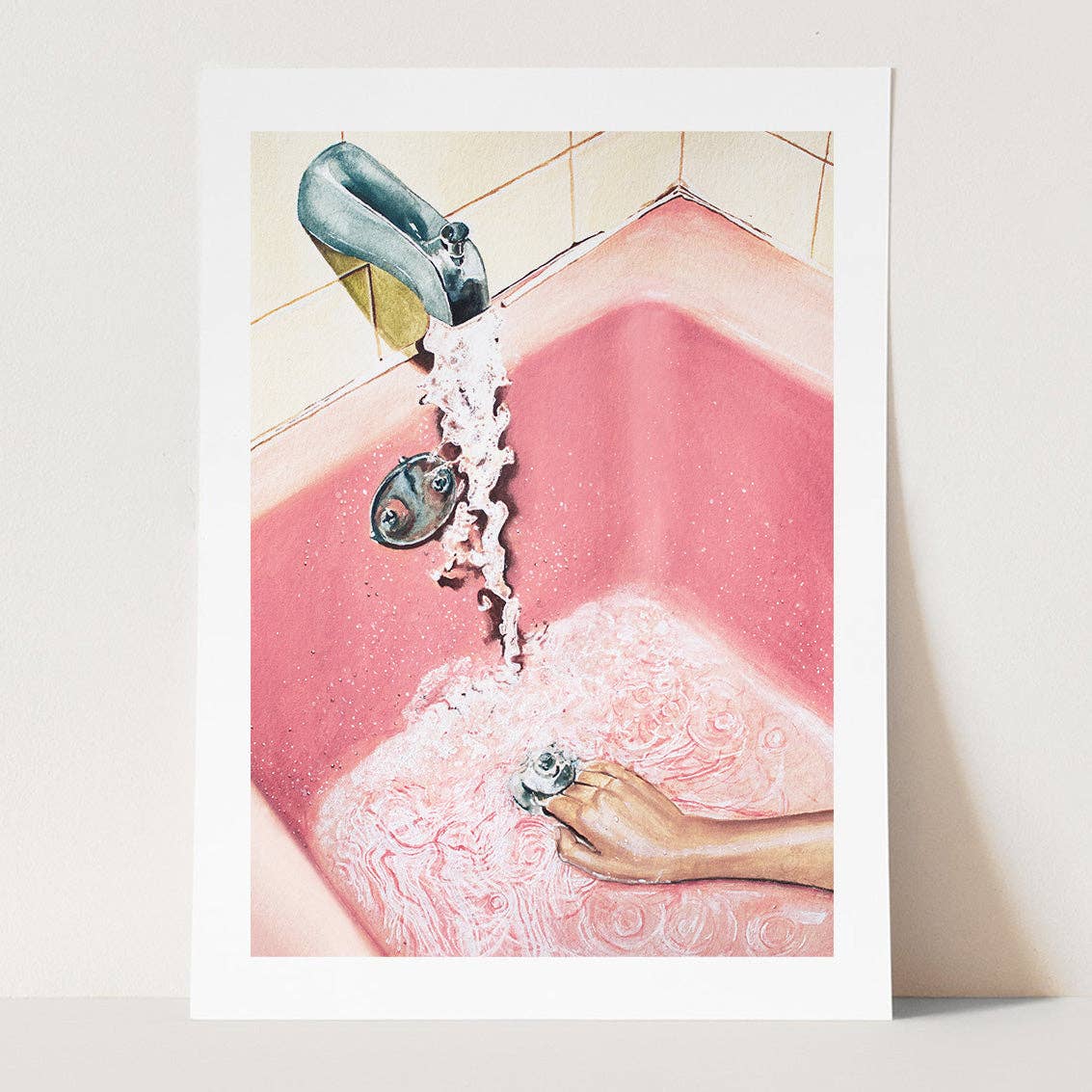 Retro Pink Bath Art Print: A4