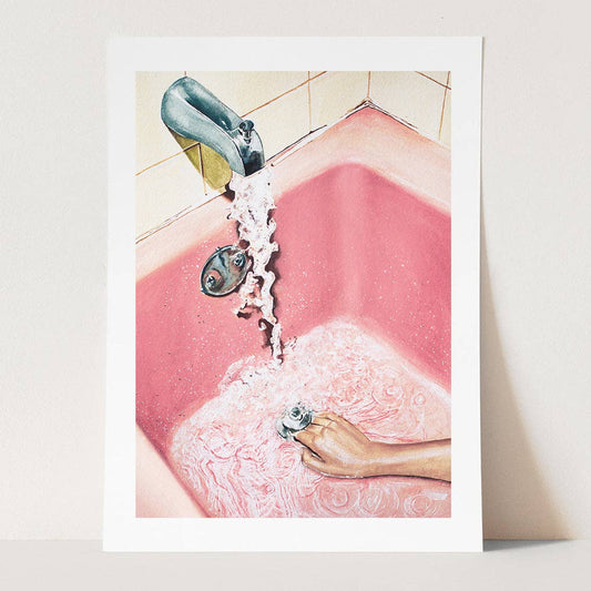 Retro Pink Bath Art Print: A4