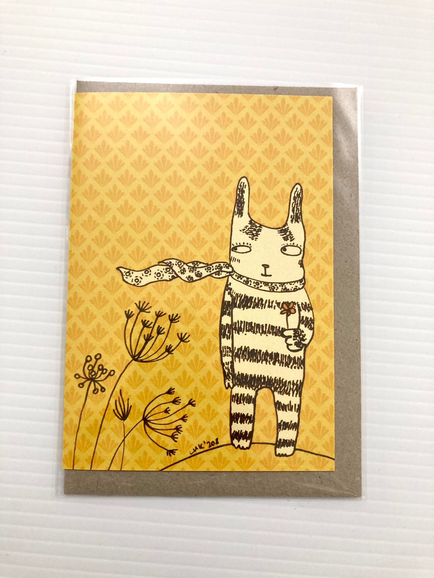 Surfing Sloth Card Flowers & Cat