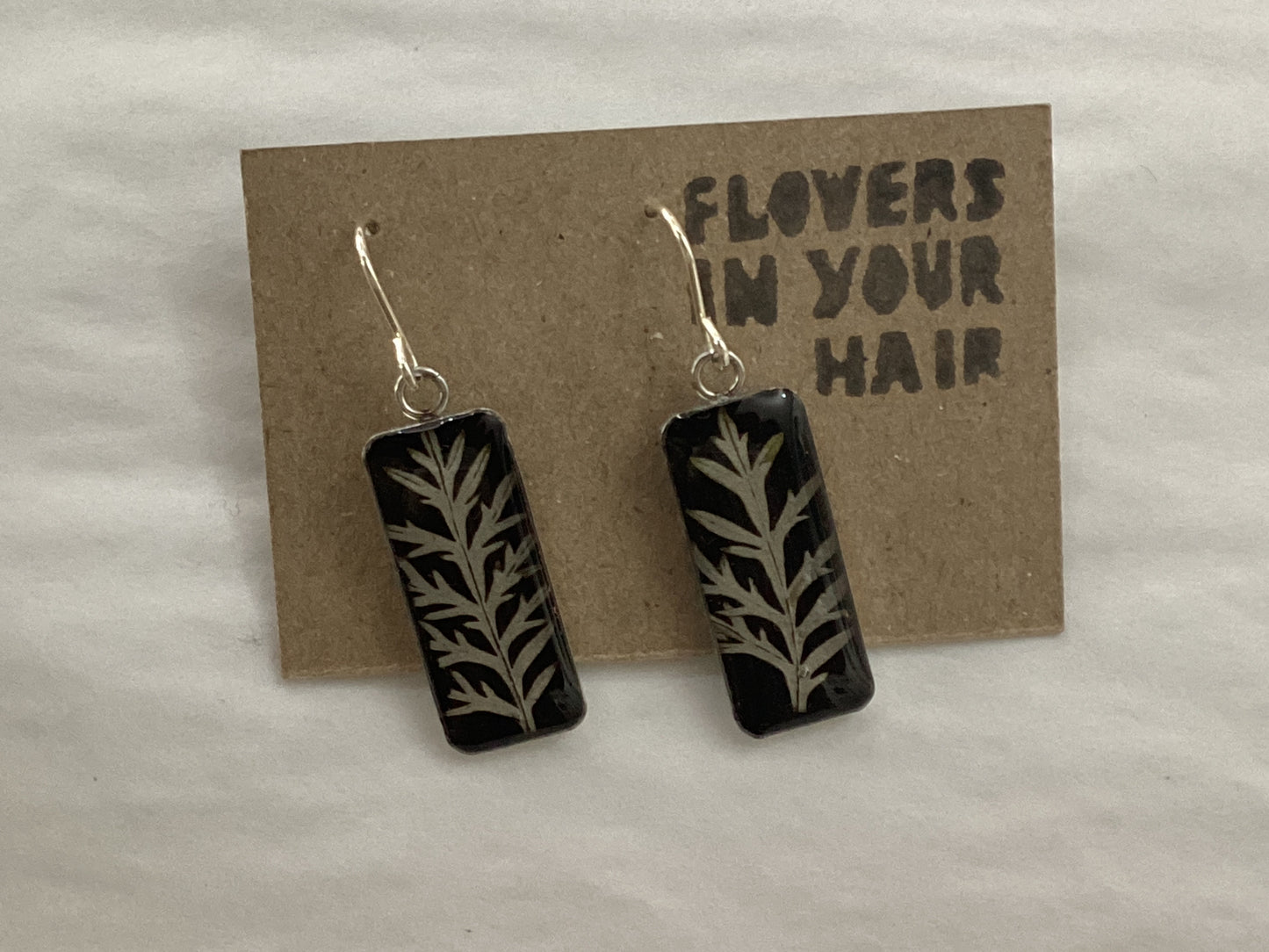 Flowers In Your Hair Drop Earrings - Large Rectangle Black Leaf