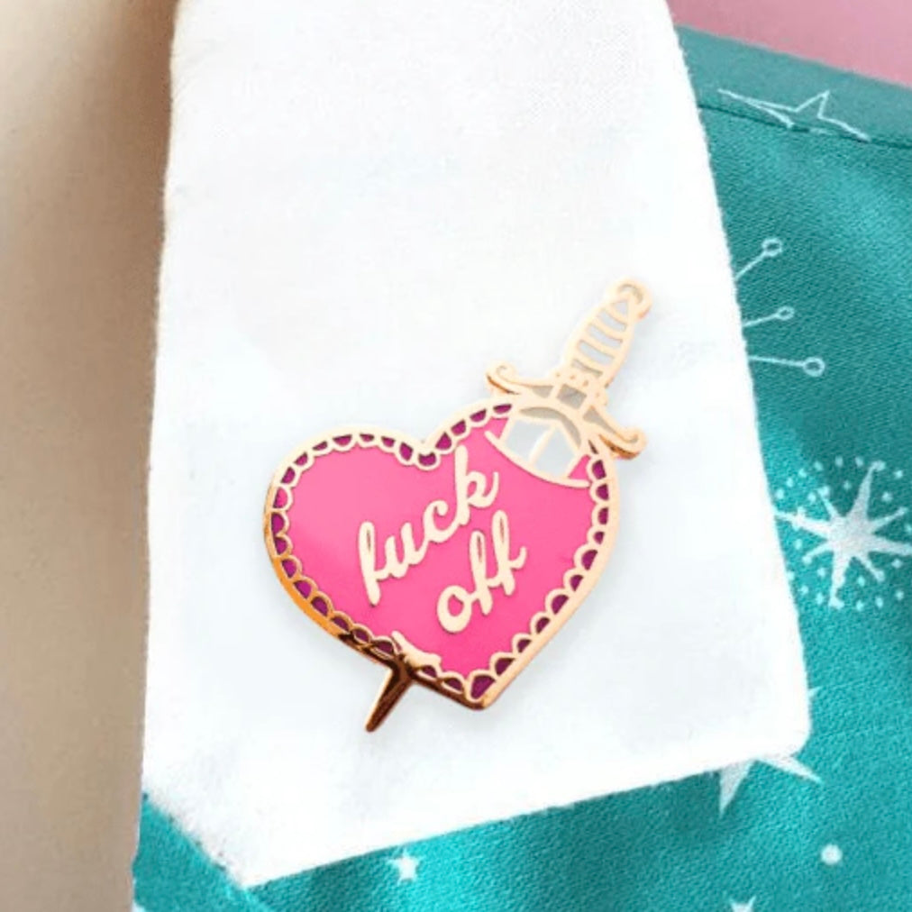 Jubly-Umph Lapel Pin Fuck Off Stiletto Heart