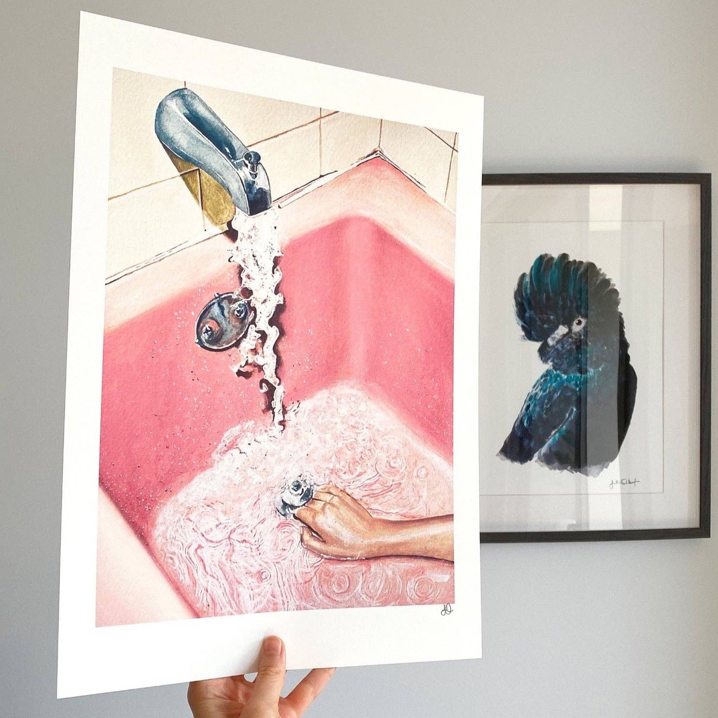 Retro Pink Bath Art Print: A4