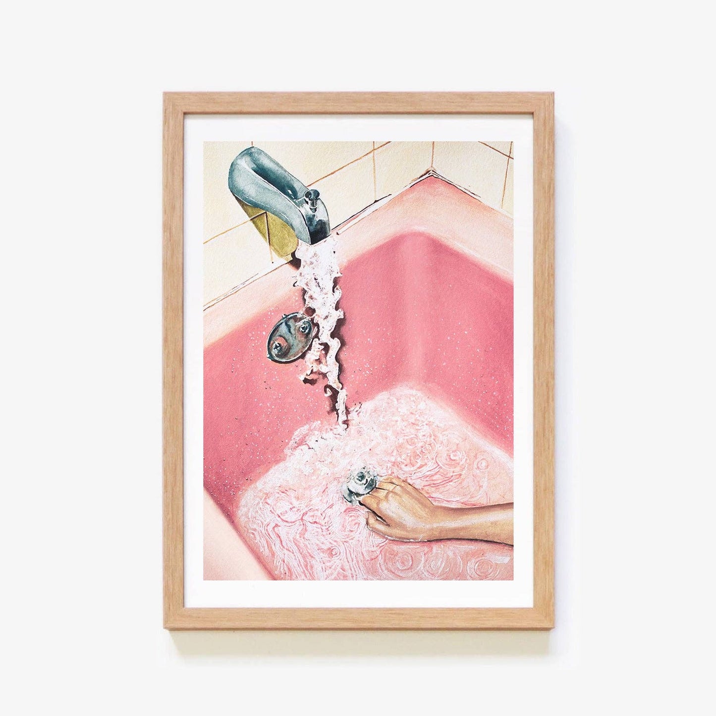 Retro Pink Bath Art Print: A4