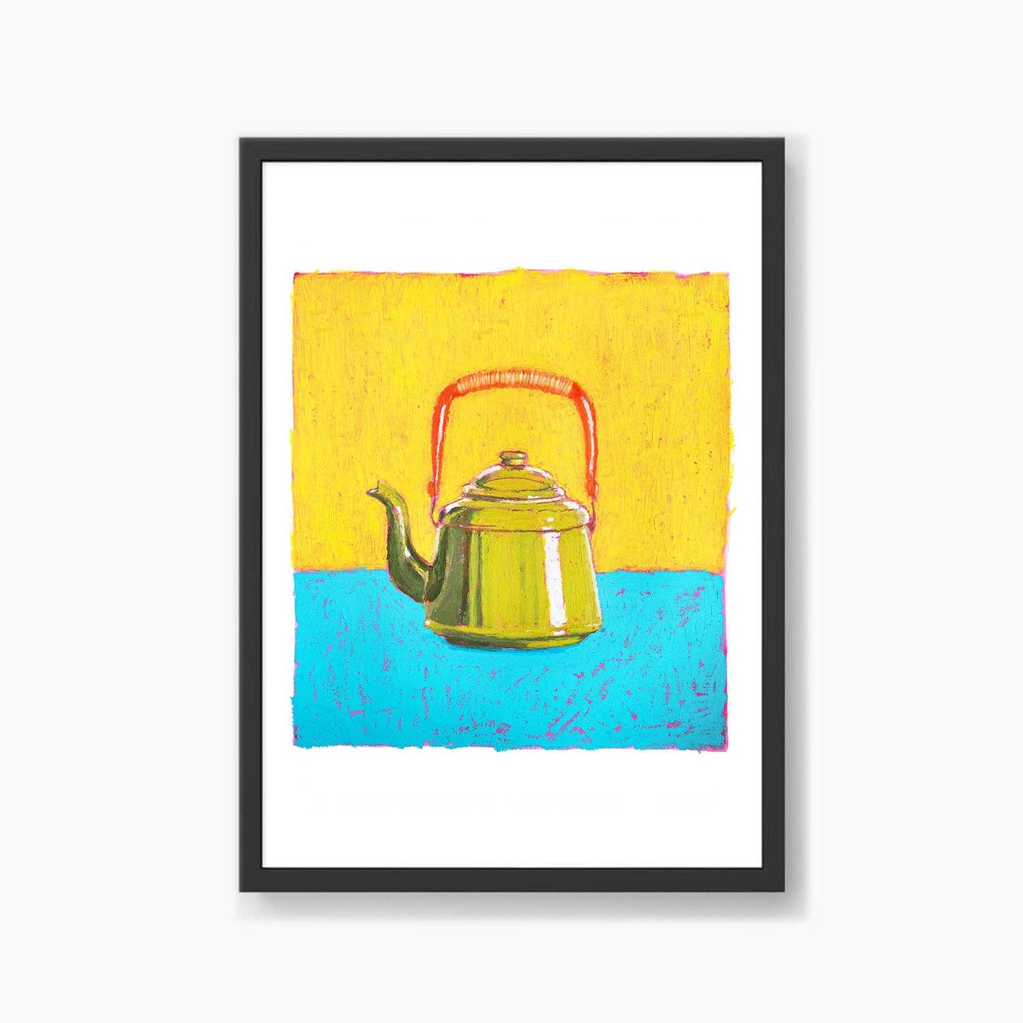 Little Oil Pastel Green Teapot Art Print: A5