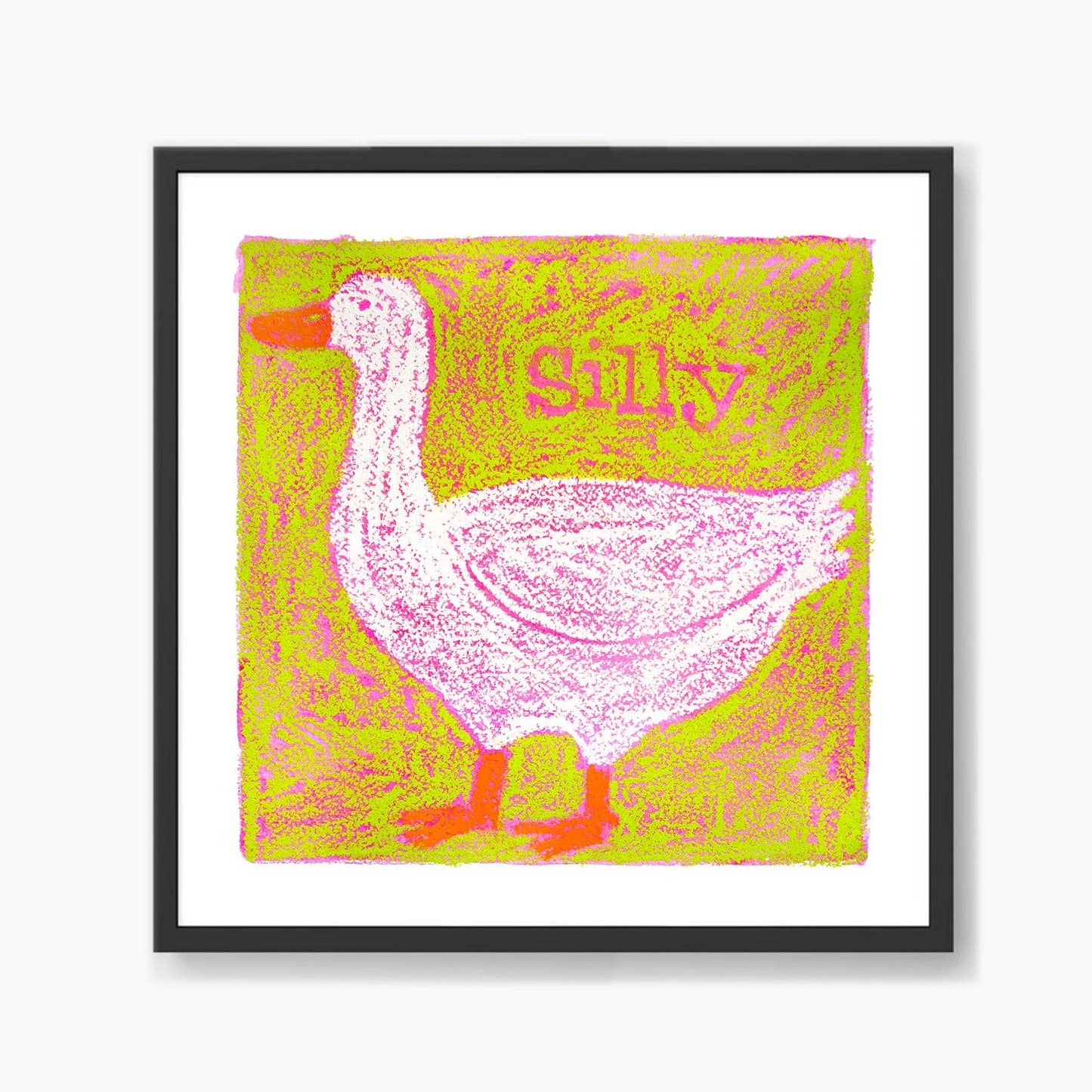 Silly Goose in Oil Pastel (Green) Art Print: 8x8" Square