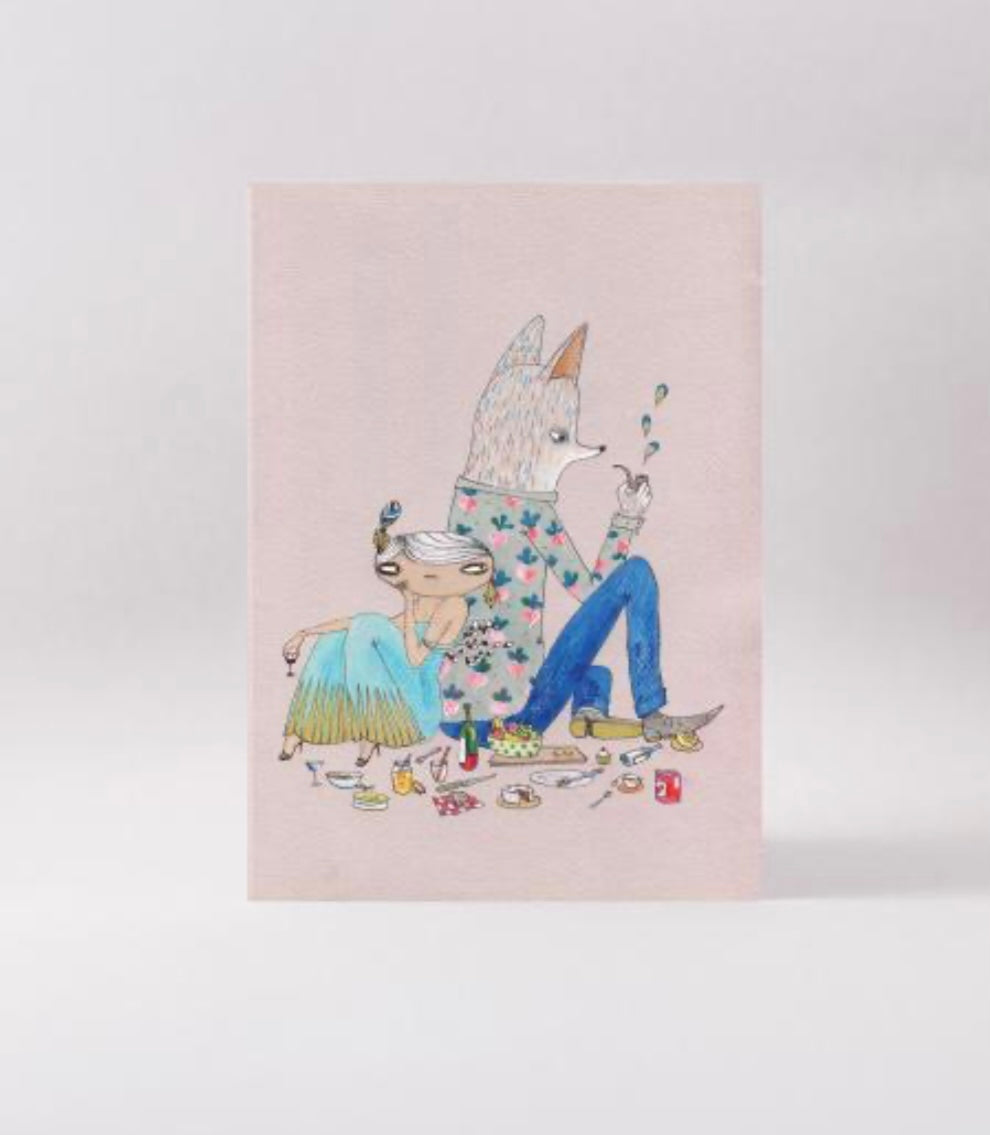 Surfing Sloth Card - Girl and Wolf