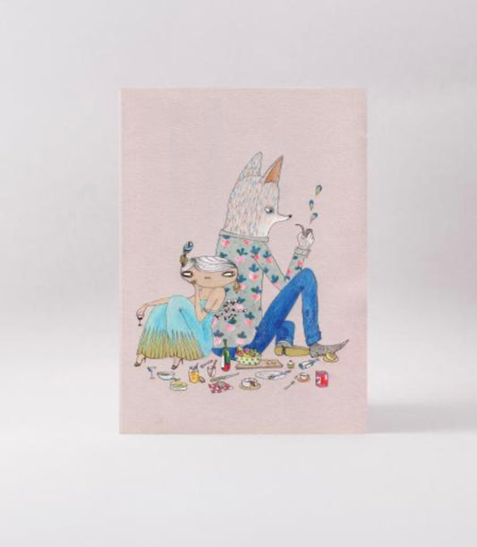 Surfing Sloth Card - Girl and Wolf