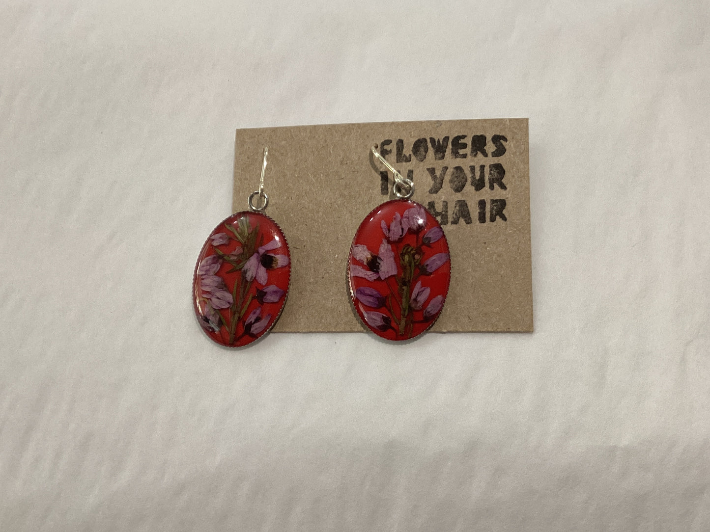 Flowers In Your Hair Large Drop Earrings - red and lilac breeze