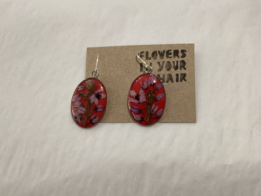 Flowers In Your Hair Large Drop Earrings - red and lilac breeze