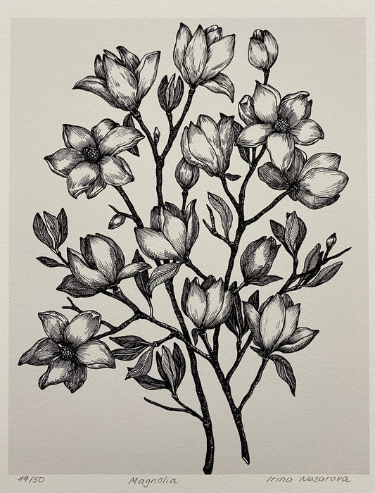 Flowers In Your Hair B/W Print - Magnolia