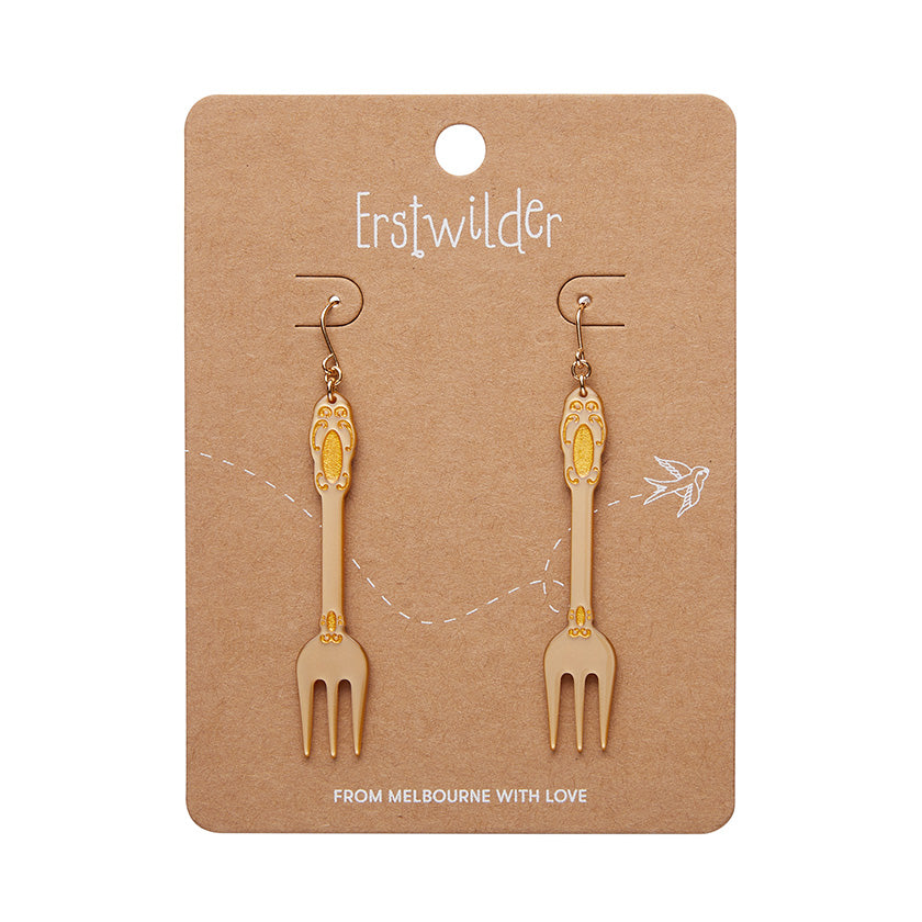 Erstwilder x Katherine Sabbath Fork, Please! Drop Earrings - Gold