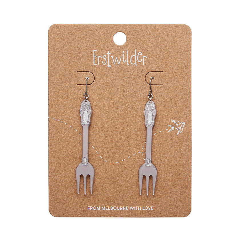 Erstwilder x Katherine Sabbath Fork, Please! Drop Earrings - Silver