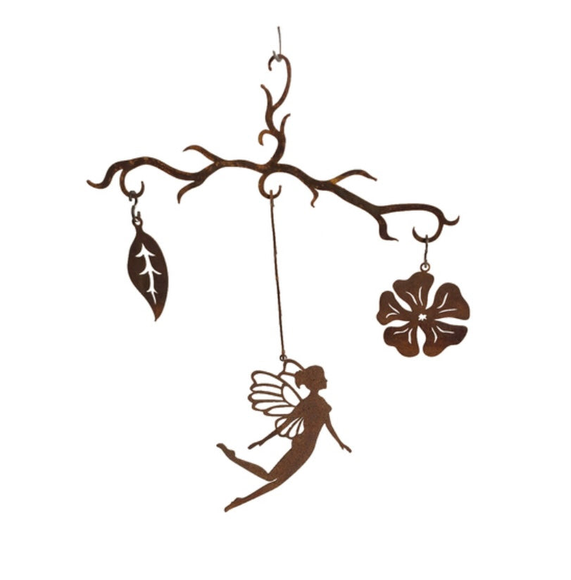 Overwrought Mobile with Fairy and Poppy Garden Art Ornament