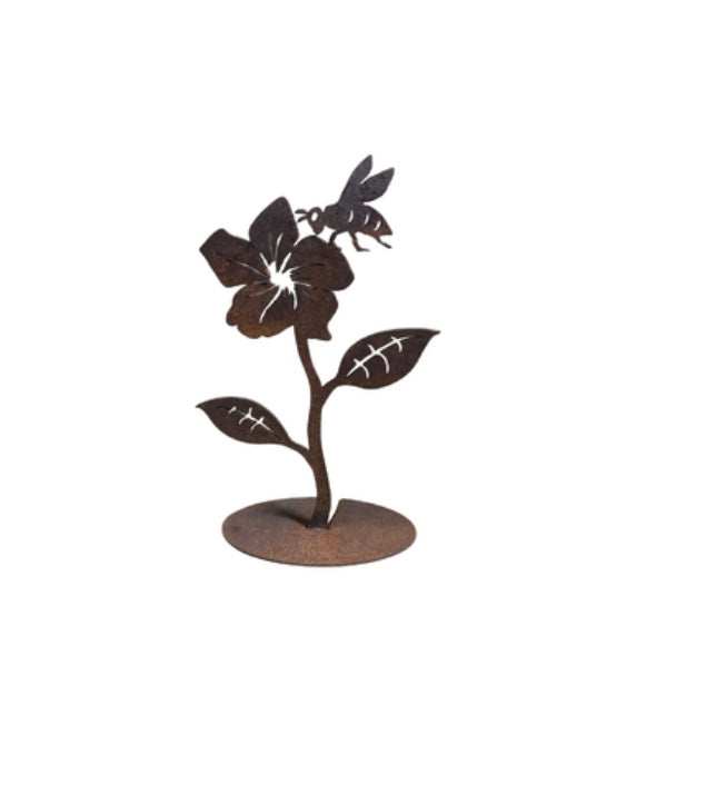 Overwrought bee on flower stand