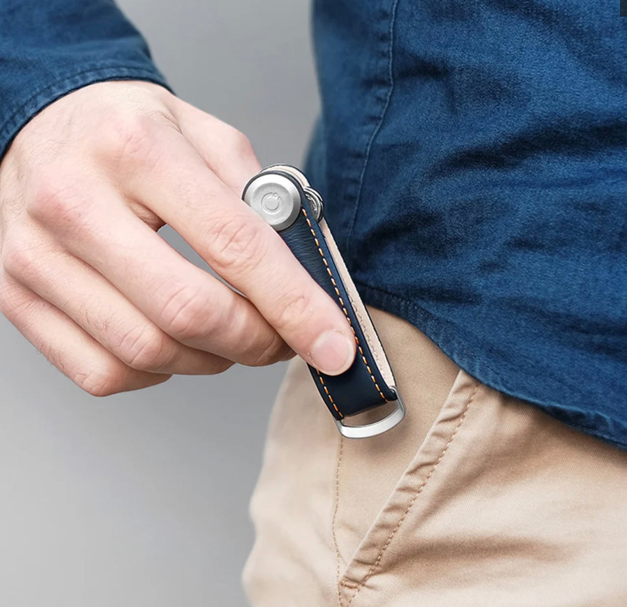 Orbitkey Organiser Leather - Navy with Tan Stitch