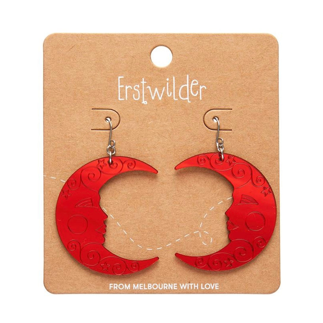 Erstwilder Moon Mirror Drop Earrings - Red