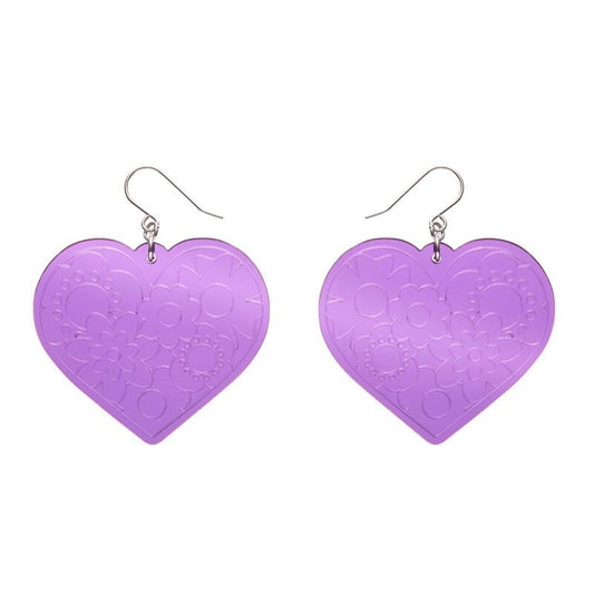 Erstwilder Love Heart Mirror Drop Earrings - Purple