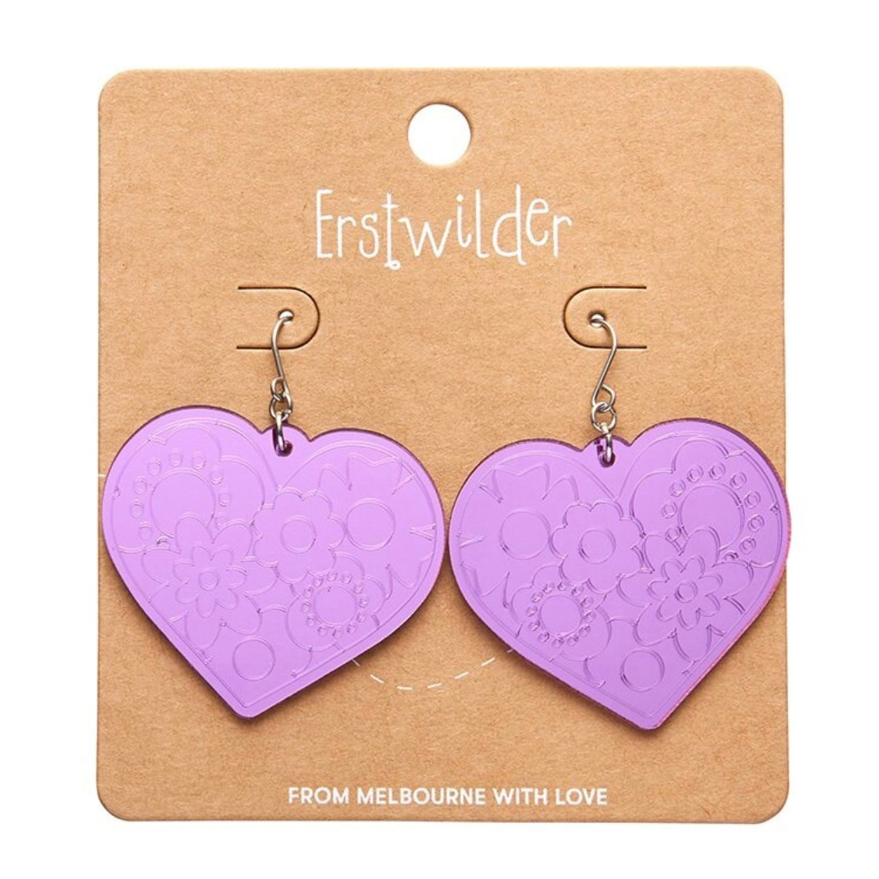 Erstwilder Love Heart Mirror Drop Earrings - Purple