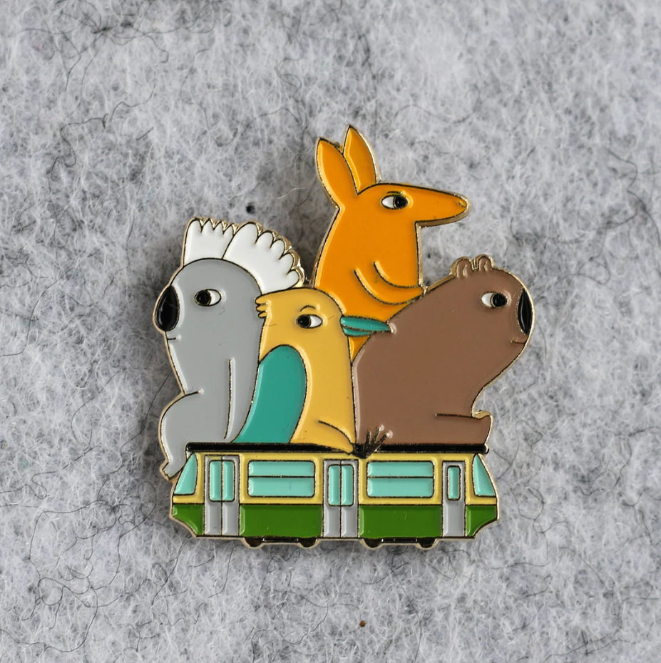 Surfing Sloth Enamel Pin - Melbourne Tram